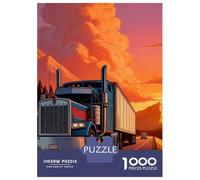 Camion Set De 1000 Pièces Papier Recyclé Semi Camion Gris autoroute Coucher Soleil Puzzle Adulte Facile Ranger Loisirs Maison Casse-tête Engageant Activité Lien Familial 52x38cm/1000pcs