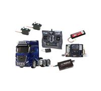 Camion Tamiya Actros 6x4 3363 bleu 1/14 avec lumières et sons (Pack complet)