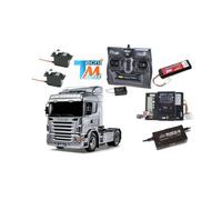 Camion Tamiya Scania r470 Aluminium Brillant avec module lumières et son (Pack complet)