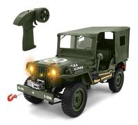 Camion télécommandé hors route - 4 x 4 échelle 1/10 Willys Army Rock Crawler RC Truck avec treuil et housse de voiture, 40 minutes de temps de jeu tout terrain, voiture télécommandée tout-terrain
