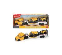 Dickie Toys Camion jouet Volvo Mack – 2 véhicules sur remorque, benne, chargeur, 32 cm, jaune/gris