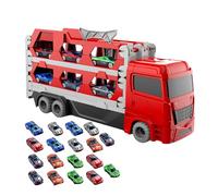 Camion Transporteur de Voitures Jouet - Véhicule De Transport Comprenant 18 Voitures,Jouet Camion avec Piste Repliable,pour Usage en Intérieur Et Extérieur, Voyage, Noël Et Anniversaire