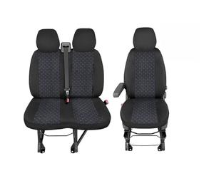 Camionetka Housses de siège Avant conçues pour s'adapter P e u g e o t Boxer, C i t r o e n Jumper et F i a t Ducato à partir de 2015, Noir avec Fil Bleu/Housse de siège 2 + 1