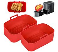 Camiraft 2 Paquet Moule Air Fryer pour Ninja Foodi AF400EU 9.5L,Moule Silicone Airfryer pour Ninja Double Stack XL SL400EU,Accessoire Air Fryer,Moule Silicone Airfryer Pot(Rouge)