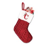 Camiraft Chaussette de Noël Personnalisée Lettre 20 cm Bas de Père Noël brodé Bottes de Noël Chaussette de Cheminée Xmas Sac Cadeau pour décoration de fête de Famille - d Rouge C