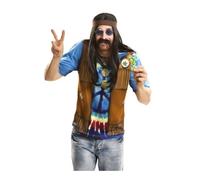 Camiseta déguisement - MOM - Camiseta disfraz hippie - Multicolore - Jaune - Adulte Homme S