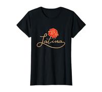 Camiseta Mujer Latina con Flor Rosa Moderna T-Shirt