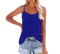 Camisole à bretelles spaghetti réglables pour femme - Col carré - Coupe ample - Sans manches - Pour l'été - Décontracté - Tendance - Fluide - Solide - Vacances - Débardeurs à lanières, bleu, L