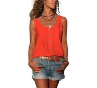 Camisole d'été pour femme avec col en V - Sans manches - Sexy - Décontracté - Sans manches - Col en V - T-shirt ample - Haut d'été pour la plage - Caraco boutonné en mousseline de soie, G-rouge., S
