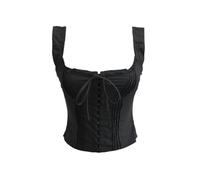 Camisole Florale pour Fille française, Haut Court à Crochet, Sexy, Coupe Basse, à Lacets, Vacances en Bord de mer, Nouvelle Collection été - Noir - M