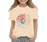 Camisole pour filles 6 filles T-shirt d'été tournesol mignon graphique floral T-shirt ample col rond manches courtes hauts décontractés pour petite fille Haut de danse (beige, 2-3 ans)