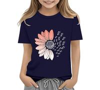 Camisole pour filles 6 filles T-shirt d'été tournesol mignon graphique floral T-shirt ample col rond manches courtes hauts décontractés pour petite fille Haut de danse (bleu foncé, 4-5 ans)