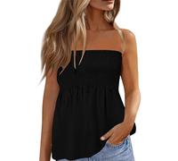 Camisoles pour femme 2025 - Débardeur basique doux et confortable - Sans manches - Pour les vacances d'été - Hauts de vacances amples - Chemise plissée et extensible - Haut fantaisie pour femme, Noir