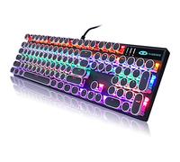 Camiysn Clavier de jeu mécanique style machine à écrire, clavier de jeu rétro punk noir avec rétroéclairage RVB, 104 touches bleues, touches mignonnes filaires, touches rondes pour Windows/Mac/PC