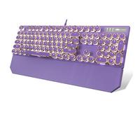 Camiysn Clavier de jeu mécanique style machine à écrire, clavier de jeu rétro punk violet avec rétroéclairage blanc, 104 touches bleues commutateurs filaires, touches rondes pour Windows/Mac/PC
