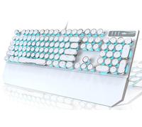 Camiysn Clavier mécanique de Jeu de Style Machine à écrire, Clavier de Jeu Blanc rétro Punk avec rétro-éclairage Bleu, 104 Touches Bleu Interrupteur Filaire, Touches Rondes pour Windows/Mac/PC