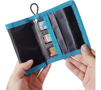 Camkix Memory Card Wallet - SD Card Storage - Slim and Foldable with Transparent Slots - Holds Up to 15 SD Cards - Straps with Ties Included - (Black/Blue)