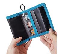 Camkix Portefeuille de Carte Mémoire - Stockage des Cartes SD - Fin et Pliable avec des Fentes Transparentes - Peut Transporter jusqu'à 15 Cartes SD - Sangles avec Attaches incluses - (Noir/Bleu)