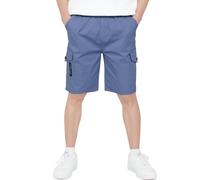 CAMLAKEE Short Cargo Enfant Garçon Pantalon Court Bermuda Été avec Taille Élastique Bleu 10-11 ans/150