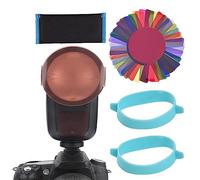 Camnoon Lot de 24 gels de Flash pour Appareil Photo à tête Ronde Filtres d'éclairage Kit de filtres de Correction de Couleur pour tête de Flash Godox V1 Series Speedlight H200R avec Sac de Rangement