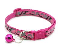 Camo Camouflage Cats Dog Collar with Bell Print Neck Strap Polyester Adjustable Buckle Kitten Puppy Pet Leash Animal Accessories (Rose Red)