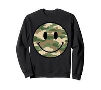 Camo Smile Face Smiling Happy Camouflage Lover Funny des années 70 Sweatshirt