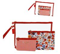 Camomilla Set 3 Etuis de Maquillage Femme, PVC, Collection Sweet Bloom, Couleur Rouge