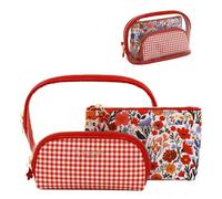 Camomilla Set 3 Trousses de Maquillage Femme, PVC, Collection Sweet Bloom, Couleur Rouge