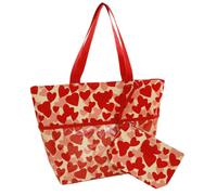 Camomilla Set Sac de Plage Femme + Pochette, Tissu, Collection Cuoricini, Taille L, Couler Rouge