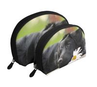 Camomille du Labrador Noir Chiens Black Retriever, Trousse de Maquillage Coquille Femme Petit Porte-Monnaie Trousse de Toilette Trousse à cosmétiques 2 pièces