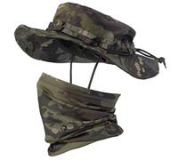 CAMOTER Chapeau de soleil camouflage Boonie avec masque facial Protection UV Chapeau de pêche Chapeau bob pour la chasse, la randonnée, le safari tactique militaire, Camouflage Cp Vert, taille unique