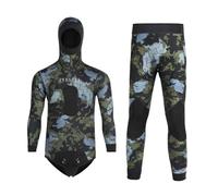 Camouflage Combinaison Plongée Complète Homme Manches Longues en Néoprène 3mm,Hauts à Capuche de Combinaison et Pantalon de Plongée pour Surf Natation Snorkeling Chasse sous-Marine S