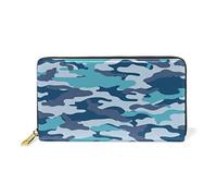Camouflage De L'Armée De L'Océan Bleu Portefeuille Zipper Long Bourse en Cuir Véritable avec Titulaire de la Carte de Crédit pour Téléphone Femmes Fille Hommes