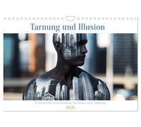Camouflage et illusion IA - Fusion artistique du corps et de l'environnement (calendrier mural 2026 DIN A4 paysage) - Calendrier mensuel CALVENDO