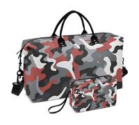 Camouflage Gris Rouge Noir Art Décoratif Weekender/Nuit Sac de Gym avec Trousse de Toilette pour Yoga Multifonctionnel Bolsa de Para Hombre