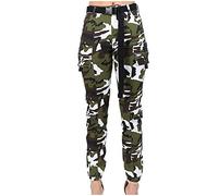 Camouflage imprimé Camo Pantalons femmes Slim Pantalons de loisirs à lacets legging grossesse cargo été hiver imprimé yoga sport militaire grande taille slim fluide stretch jogging (vert, S)