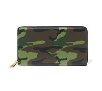 Camouflage Jungle Vert Armée Portefeuille Zipper Long Bourse en Cuir Véritable avec Titulaire de la Carte de Crédit pour Téléphone Femmes Fille Hommes