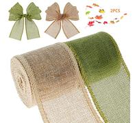 camouflage net Lot de 2 rouleaux de ruban de jute vintage en lin pour cadeau, fête, cadeaux, artisanat, décoration chaude, Noël, 5 m/rouleau, 6 cm de large (beige + vert)