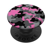 Camouflage Rose et Noir Gris Camouflage Chasse Tendance PopSockets PopGrip Adhésif
