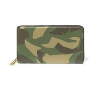 Camouflage Vert Portefeuille Zipper Long Bourse en Cuir Véritable avec Titulaire de la Carte de Crédit pour Téléphone Femmes Fille Hommes