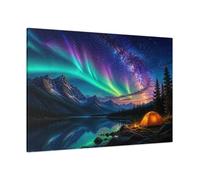 Camp Beneath Northern Lights Canvas Print - Living Room, Above Console Table 48×32 inch (120×80 cm) - Horizontal / 1.25 inch (3 cm)