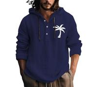 Camp Chemise à manches longues avec capuche et imprimé noix de coco 3D pour homme, Marine, L