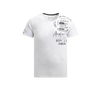Camp David T-shirt à col en V pour homme avec imprimés et patchs usés, Couleur : blanc, XXL