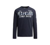 Camp David T-shirt à manches longues pour homme avec imprimés usés, Bleu marine, L