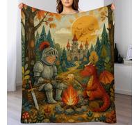 Camp du Dragon Enfant Chevalier Plaid Couche Chaude pour la Détente | Plaid Léger de Lit avec Aventure livre contes, pour bureau, canapé et confort quotidien, 80x100cm(30x40in)