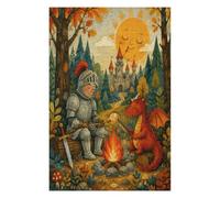 Camp du Dragon Enfant Chevalier Puzzle 1000 Pièces en Bois, Jeu de Patience | Aventure de livre de contes, Pop-Art, Illustration comique, Fabrication en Bois, Plaisir Puzzle, Jeu de Réflexion