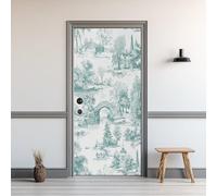 Campagne Française Stickers Porte 80x200cm Toile De Jouy Sticker Mural Auto-adhésif 3D Autocollant Porte Paysage Rural Poster Papier Peint PVC Imperméable Amovible pour Salon Chambre Bain