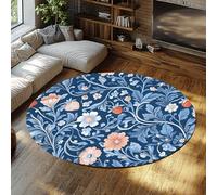 Campagne française Style Rond Fraises Fleurs Vignes Tapis pour Chambre Salon Bureau Salle de Bain Cuisine Poils Ras Antidérapant 120x120cm