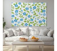 Campagne pastorale Impression sur Toile 120 x 60 cm Decoration Murale Petites fleurs bleues Feuilles vertes Decoratifs Muraux Chambre Horizontal Deco Cadre Décoration Salon Art Wall
