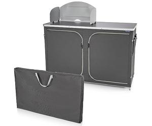 Campart Cuisine de camping avec deux compartiments de rangement, évier et pare-vent, KI-0726, Gris
